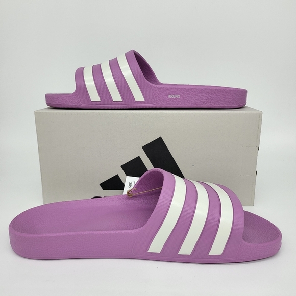 adidas Adilette Aqua Slides Preloved Purple Off White Grey Two Women's Size 11 - Picture 6 of 7